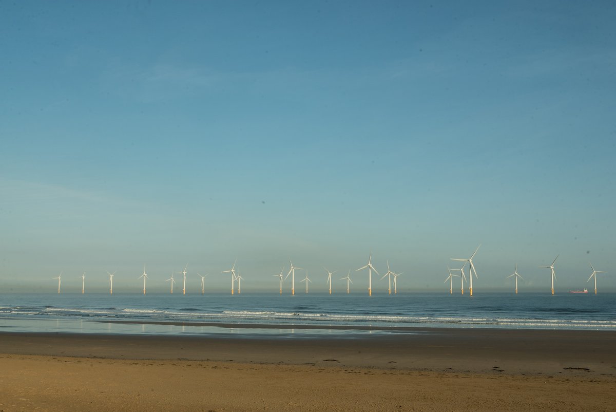 ... Teeside Offshore Wind Farm, located off the coast of Redcar in North-East England.Teeside's 27 turbines are capable of delivering 62 megawatts of low carbon electricity, powering up to 52,000 homes.   #WindWorldCup