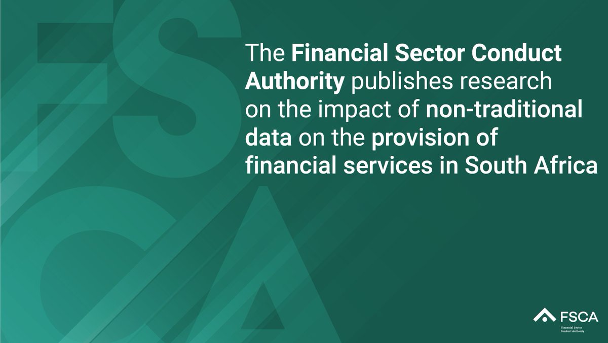 The #FSCA publishes research on the impact of non-traditional data on the provision of financial services in South Africa

Read it here: ow.ly/Qh3i50Ct52o

#Fintech #fintechregulation  #IFWG