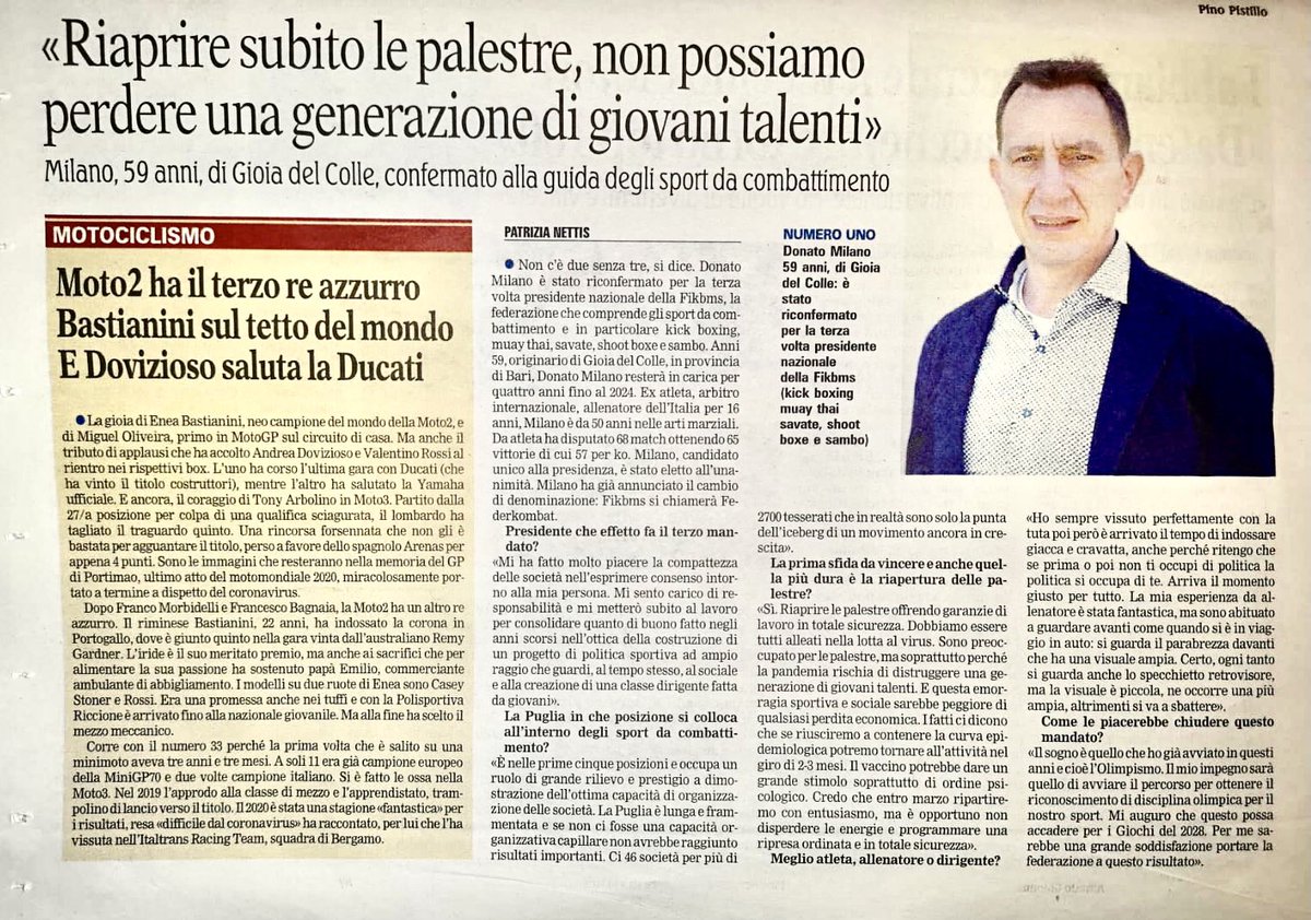 Federkombat's tweet photo. π° SU LA GAZZETTA DEL MEZZOGIORNO LβINTERVISTA AL PRESIDENTE DONATO MILANO
#fikbms
#federkombat
@LaGazzettaWeb
#donatomilano https://t.co/NbK32McfiB