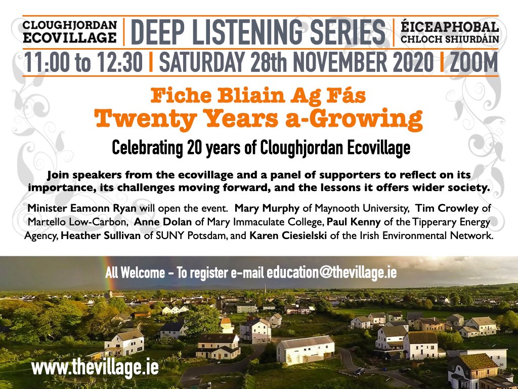 Clough Ecovillage (@cjnecovillage) on Twitter photo Twenty Years A-growing - A free virtual event Celebrating 20 years of Cloughjordan Ecovillage <a href="/CjnEcovillage/">Clough Ecovillage</a>
Sat, 28th November, 11:00 to 12:30
Register at education@thevillage.ie
<a href="/CfF_Communities/">Communities for Future</a>
@GENEurope
#climateaction
#resilience
#CommunityLedHousing
<a href="/KirbyPeadar/">Peadar Kirby</a>
<a href="/tpgbn/">Tipp Green Business</a> Twenty Years A-growing - A free virtual event Celebrating 20 years of Cloughjordan Ecovillage <a href="/CjnEcovillage/">Clough Ecovillage</a>
Sat, 28th November, 11:00 to 12:30
Register at education@thevillage.ie
<a href="/CfF_Communities/">Communities for Future</a>
@GENEurope
#climateaction
#resilience
#CommunityLedHousing
<a href="/KirbyPeadar/">Peadar Kirby</a>
<a href="/tpgbn/">Tipp Green Business</a>