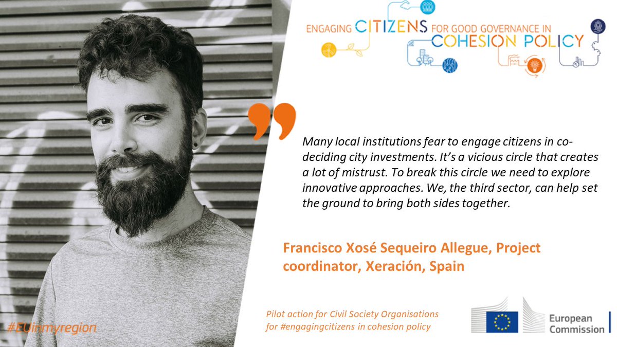 EUinmyRegion's tweet photo. Civil society organisation @xeracion will enable&amp;empower people from city of Ferrol🇪🇸 to play an active role on design and implementation of #EUinvestments in #sustainableurbandevelopment.
The initiative is part of #EngagingCitizens in #CohesionPolicy⤵️
https://t.co/lnYs1BFkQF https://t.co/tVwZ9n98DM