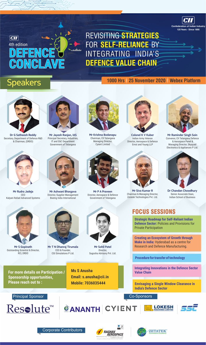 ISBExtRelations's tweet photo. Professor @dr_chandan_c will be speaking at the second session of 4th edition of @FollowCII Telangana DEFENCE CONCLAVE.

📅November 25, 2020
⏲️1200 - 1250 hrs (IST)
🔗https://t.co/8A6Wvx3zU9

#ISBFaculty https://t.co/thZKLDVqCI