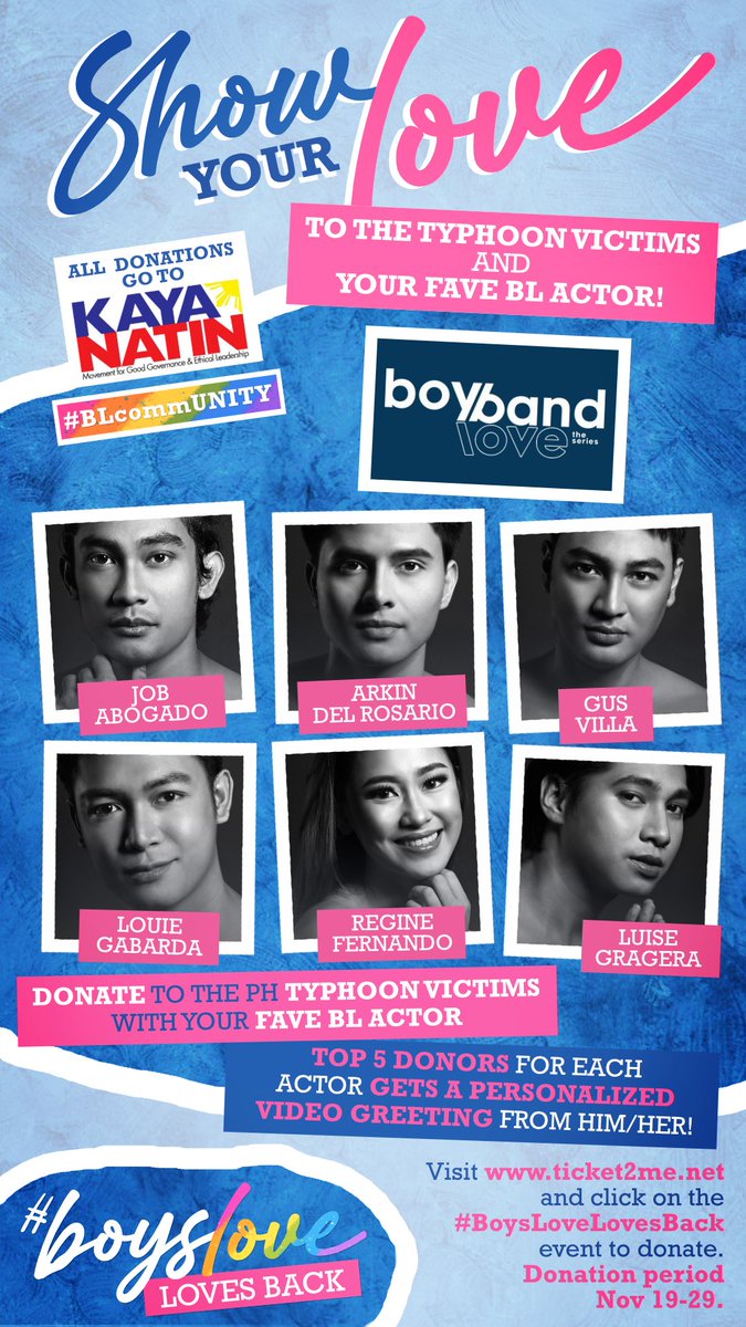  #BoyBandLoveTheSeries  @AbogadoJob  @IamArkinDR  @omygusgus  @louiegabarda  #RegineFernando  @GrageraLuise  #BoysLoveLovesBack #BLcommUNITY https://ticket2me.net/e/32212 