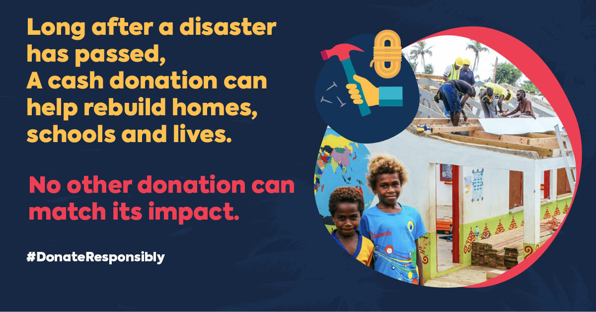 giveresponsible's tweet photo. There is only one donation that gets there fast, transforms into what's really needed and helps rebuild people's lives. Find out how best to #DonateResponsibly at https://t.co/iDhYKxZdBn https://t.co/woJHmhORQ5