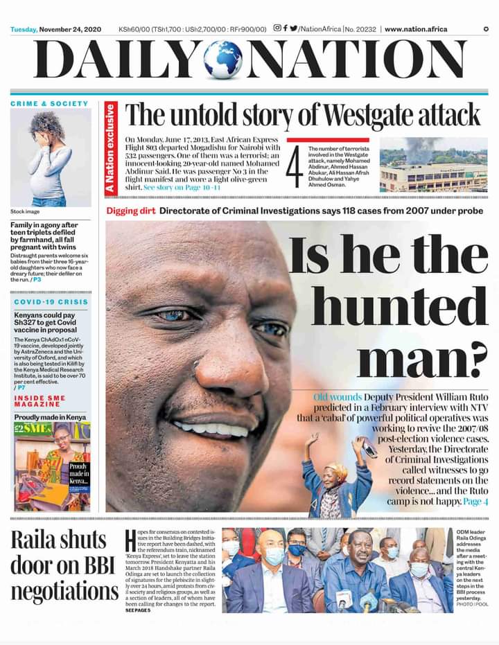 radio_punchline's tweet photo. #RadioPunchline 
 
Good Morning 🌞
In the dailies 👇👇

Standard: BBI reggae plays on.

The Star: Why Kinoti is reviving Kiambaa murder cases.

Daily Nation: Is he the hunted man?

#Kenya Raila #UhuruAtWork The BBI #AlexNaTrickyMilele Kinoti Ruto Kibaki Wanjiku https://t.co/ZpcYOHFeU4