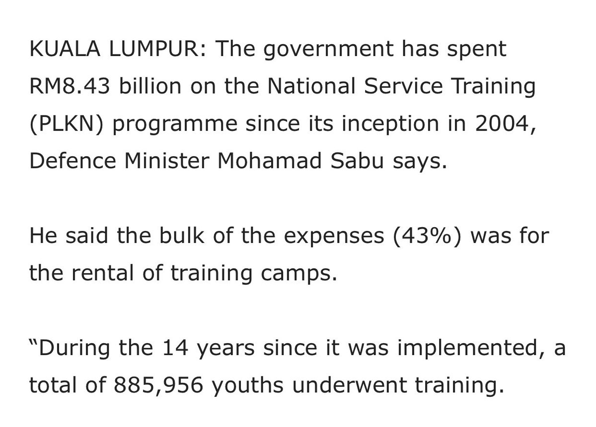 I really can’t understand why they would think of PLKN at this time... it costed the country a whopping RM600 million per year for what? So people can have fun after SPM and govt’s cronies stay rich? Almost RM9,000 per head for 3 months. RM3,000 per month for one participant.