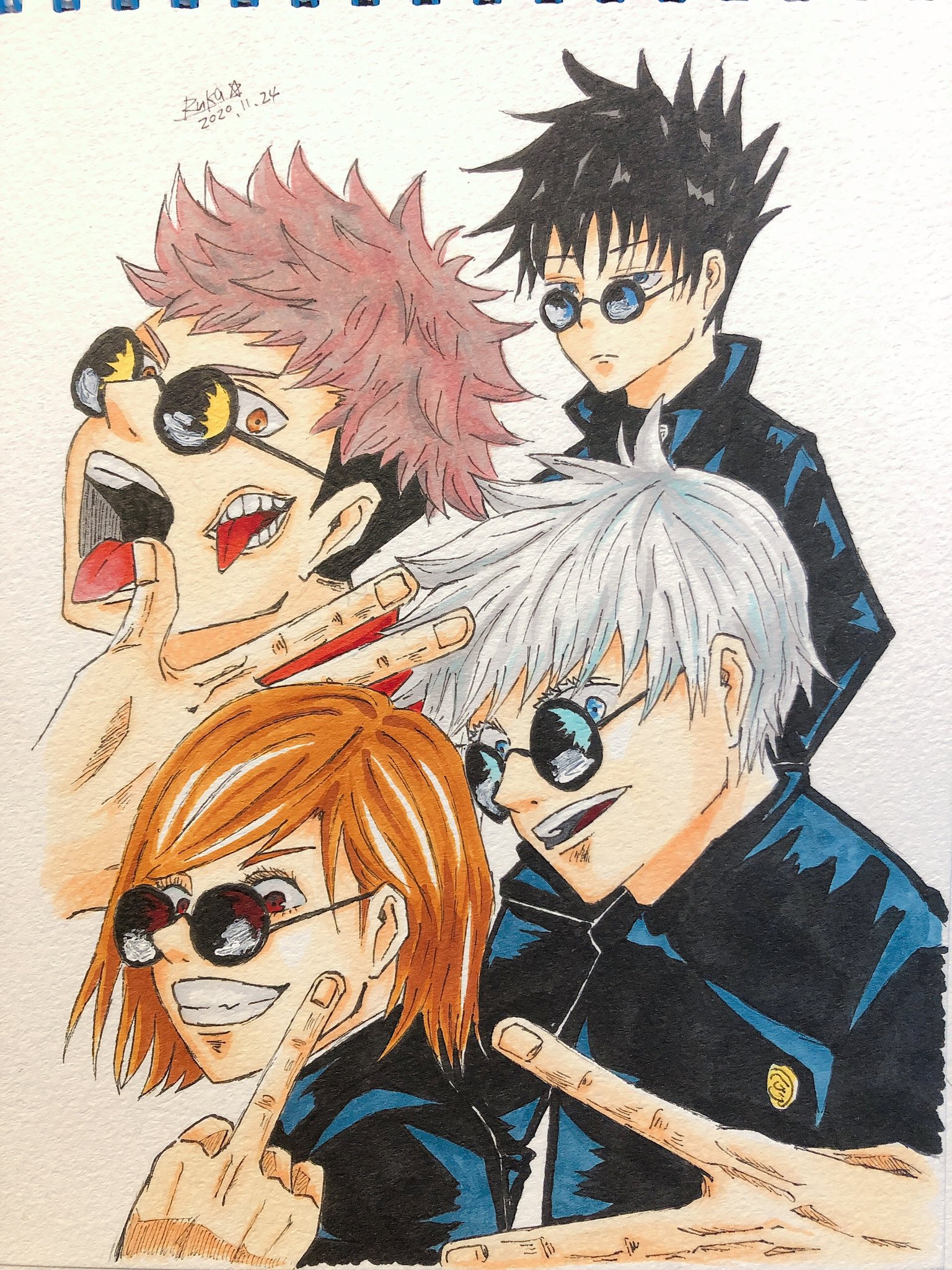 O Xrhsths る Sto Twitter 呪術廻戦イラスト描いてみました 丸サングラスかけてみました 呪術廻戦 イラスト コピック アナログ 五条悟 虎杖悠仁 伏黒恵 釘崎野薔薇 T Co Fopfgi4jwt Twitter