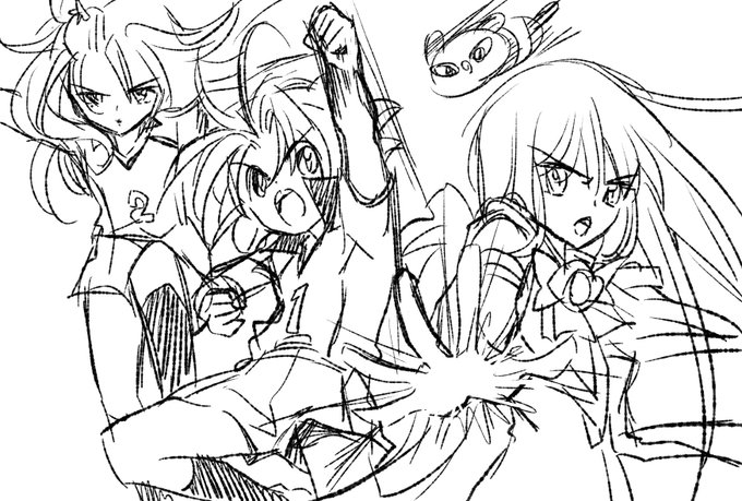 私の少女漫画ヒロイン、格闘ゲームそのままいけそうな気がするなーと思いつつぼんやり描いた落書き(何と戦ってるんだか) 