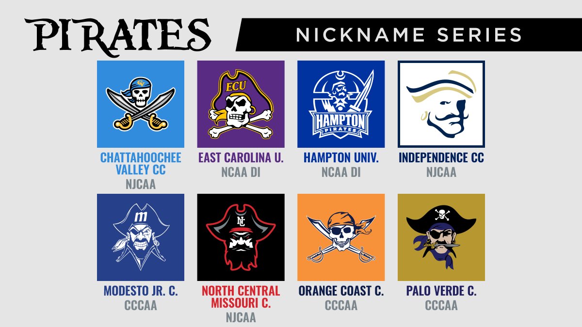 Ahoy! We begin today's big day in the  #NicknameSeries with the  #pirates. A lot of similarities with eye patches, hats, skulls, swords, & flags, yet different looks for each. Fun colors too. I enjoy the Jolly Roger designs.