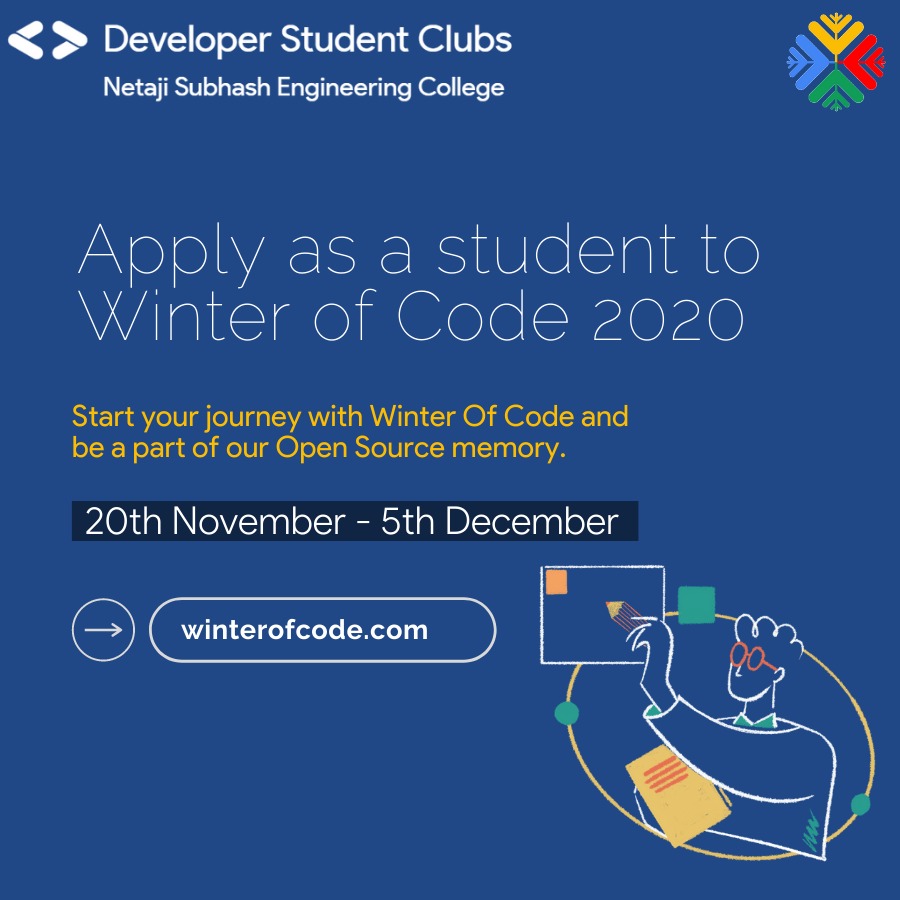 WinterOfCode's tweet image. Student applications for Winter of Code '20 are currently open!
The deadline for applying is the 5th of December, 2020. To apply, visit winterofcode.com 💥
#winterofcode #opensource