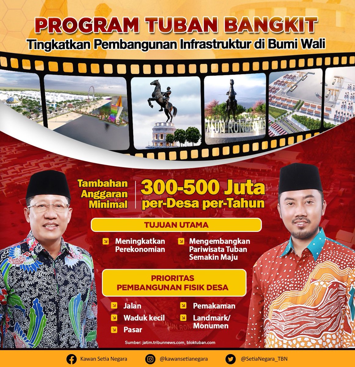SetiaNegara_TBN's tweet photo. Setiajit dan Gus Maya memiliki program tambahan anggaran minimal 300-500 juta per desa per tahun. Program ini diprioritaskan untuk pembangunan Infrastruktur. Dukung Setia Negara untuk Tuban Lebih Sejahtera. #Setiajit
#GusMaya https://t.co/qniVtyBQKp