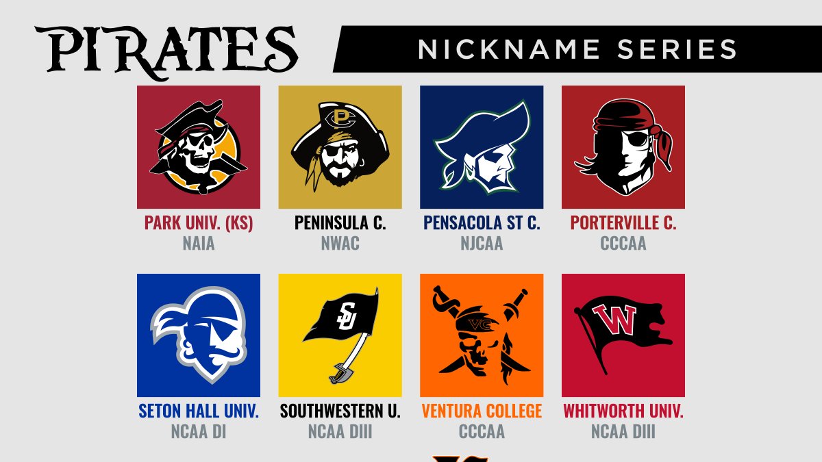 Ahoy! We begin today's big day in the  #NicknameSeries with the  #pirates. A lot of similarities with eye patches, hats, skulls, swords, & flags, yet different looks for each. Fun colors too. I enjoy the Jolly Roger designs.
