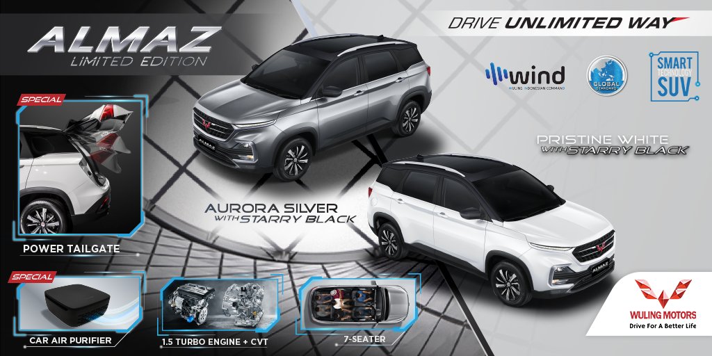 WulingMotorsID's tweet photo. Kini telah hadir seri terbaru edisi spesial Wuling #AlmazLimitedEdition, dengan memberikan sentuhan spesial dan tersedia terbatas di Indonesia. (1)

#WulingMotors #DriveForABetterLife #DriveUnlimitedWay https://t.co/9KudsyI4OV