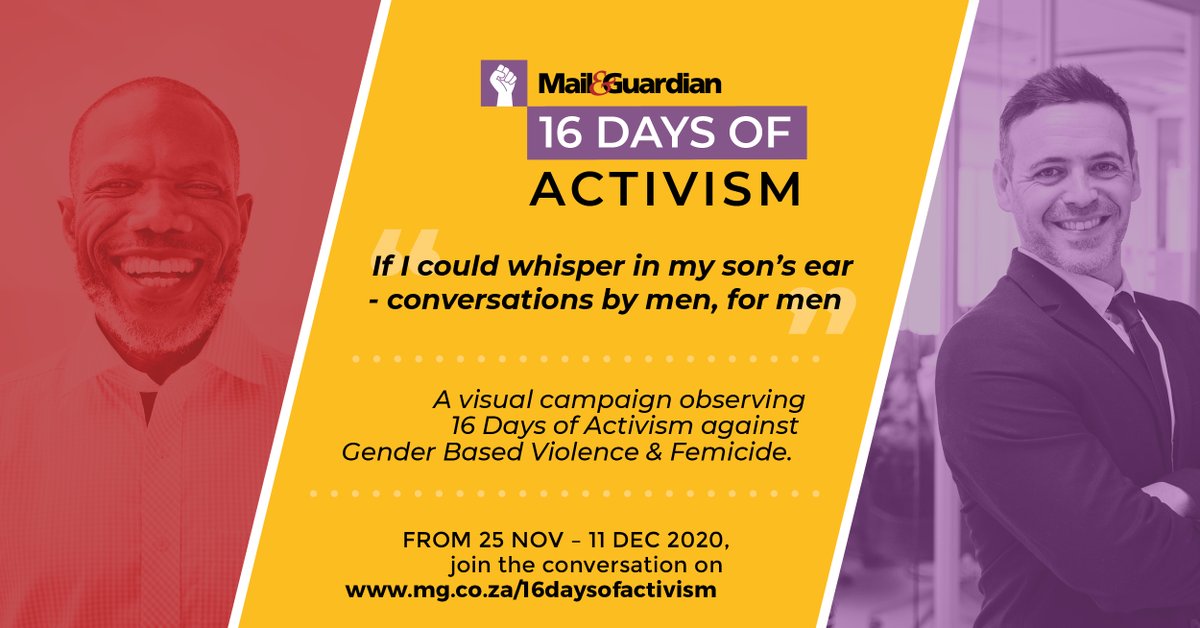 KayaON959's tweet photo. .@mailandguardian proudly observes #16daysofactivismSA championing the theme, "If I Could Whisper in my Son's Ear - Conversations #bymen4men2020” addressing Gender Based Violence &amp; Femicide. Follow @mailandguardian &amp; watch the conversations: https://t.co/IQnxWWyuIi https://t.co/02wxjdg1bL
