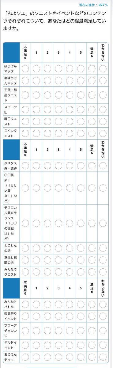 たかさん 11 24 12 6 いいぷよの日アンケート実施 石2個 ぷよクエ関連 トレジャーイベント グッズ イベント関連の設問になります 11 25 水 13 00 18 00はメンテナンスのためアクセスできません