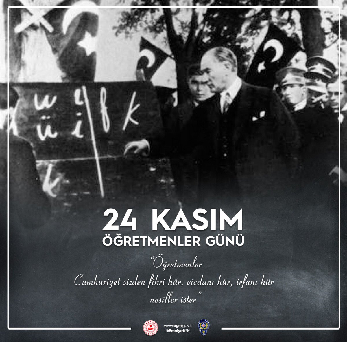EmniyetGM's tweet photo. Öğretmenlerimizi de bizlere öğrettikleri güzel değerleri de hayat boyu unutmayalım.

24 KASIM ÖĞRETMENLER GÜNÜ kutlu olsun.

#benimöğretmenim https://t.co/85LIMK9sEP