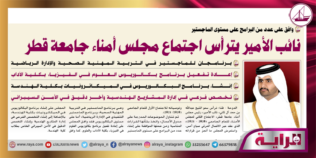 مجلس أمناء جامعة قطر يوافق على إنشاء برنامج البكالوريوس في الميكاترونيات، وتخصص فرعي في إدارة المشاريع الهندسية وآخر دقيق في الأمن السيبراني