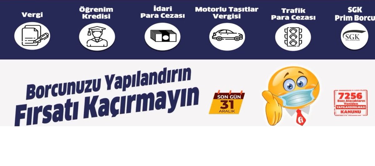 Borcunuzu Yapılandırma Fırsatını Kaçırmayın. Son Gün 31.12.2020 
gib.gov.tr/node/146717