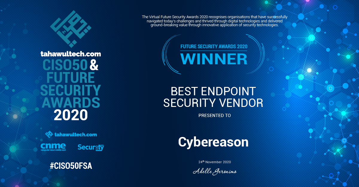 tahawultech's tweet photo. #FutureSecurityAwards: @cybereason wins Best Endpoint Security Vendor! Congratulations!

#CISO50FSA https://t.co/sItXHykBLy