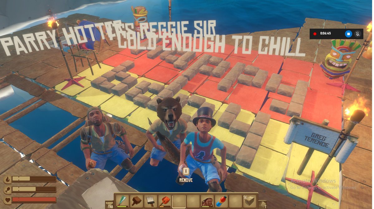 KhanweiTan's tweet photo. @RaftSurvivaGame two of our players (twins btw) had their birthdays last week. Thought we help them celebrate. Those dry bricks was an effort by the camera man. #RAFT #RaftCreative https://t.co/dWbjDTMskn
