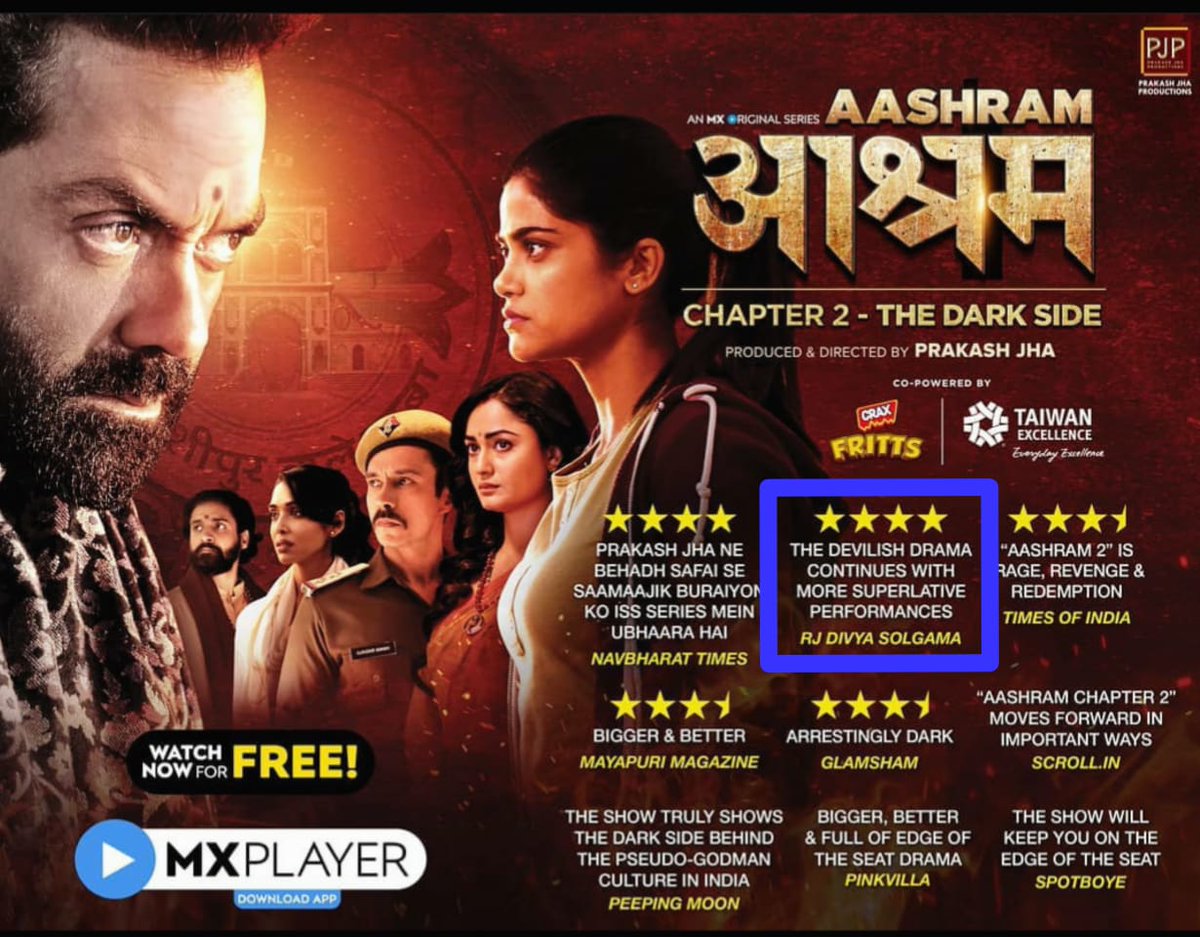 DIVYASOLGAMA's tweet image. Thank You, 
Team #Aashram for making me GRAND part of your MEGA show 🙏🙏

More powers to the team for season 2👍👍

RJ #DivyaSolgama 

#AashramChapter2 

@prakashjha27 @IamRoySanyal @thedeol @AaditiPohankar @DarshanKumaar @anupria_goenka @iamtridha @iamsacchinshrof @vikkochhar