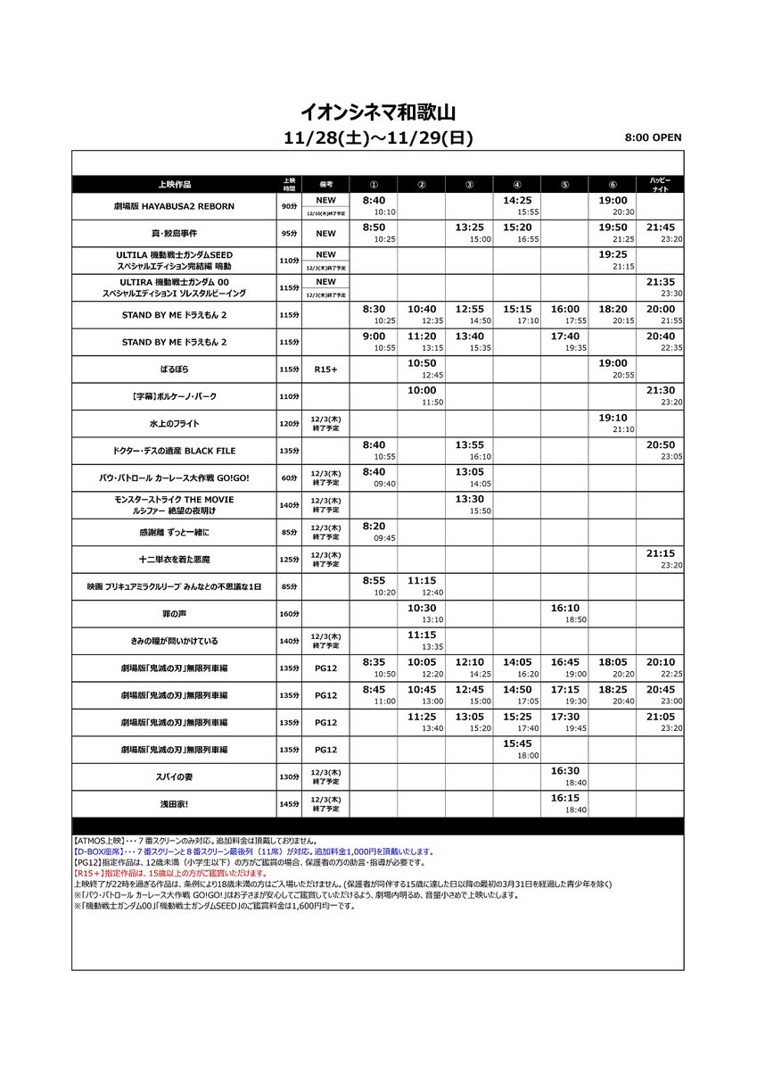 イオンシネマ和歌山 座席1席空けての営業を継続中 11 27 金 の上映スケジュールをお伝えします 今週も新作が盛りだくさんです 是非イオンシネマ和歌山へお越しください イオンシネマ和歌山