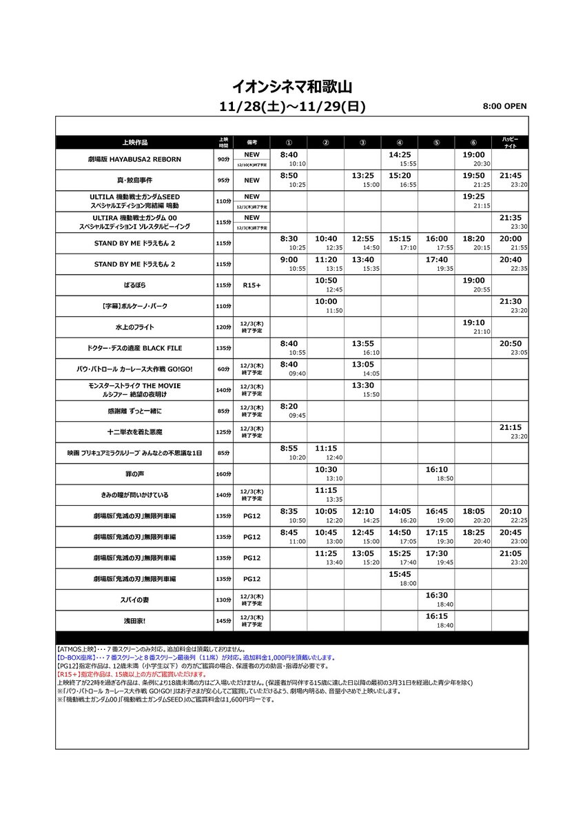 イオンシネマ和歌山 11 27 金 の上映スケジュールをお伝えします 今週も新作が盛りだくさんです 是非イオンシネマ 和歌山へお越しください イオンシネマ和歌山 T Co R66ag3qaju Twitter