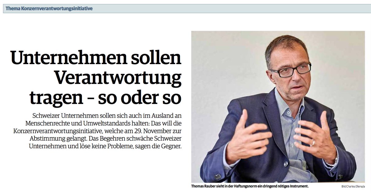 Verantwortungsvolle Unternehmen (@vunternehmen) on Twitter photo Unternehmer <a href="/ThomasRauber/">Thomas Rauber</a> in der <a href="/Friburgera/">Freiburger Nachrichten</a>: «Bisher wurde auf Selbstregulierung und Eigenverantwortung gesetzt, was bei vielen Unternehmen ja gewirkt hat. Aber leider nicht bei allen. Darum gibt es nun keine andere Lösung als ein griffiges Gesetz.» #kvi #Konzernverantwortung Unternehmer <a href="/ThomasRauber/">Thomas Rauber</a> in der <a href="/Friburgera/">Freiburger Nachrichten</a>: «Bisher wurde auf Selbstregulierung und Eigenverantwortung gesetzt, was bei vielen Unternehmen ja gewirkt hat. Aber leider nicht bei allen. Darum gibt es nun keine andere Lösung als ein griffiges Gesetz.» #kvi #Konzernverantwortung