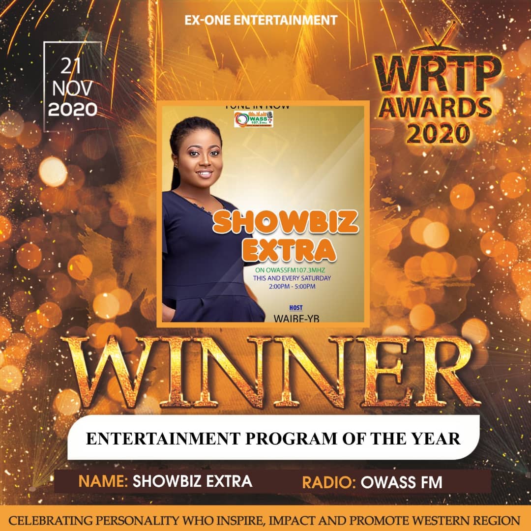 Showbiz_Extra's tweet photo. Thanks to our loyal fans and listeners for making #ShowBizExtra the #No1 Entertainment Show in Western Region #WRTP2020
#ShowBizExtra w/ @Angy_AmonYB is live on @owassfm every Saturday 2pm to 5pm https://t.co/IKHQkrmSow
