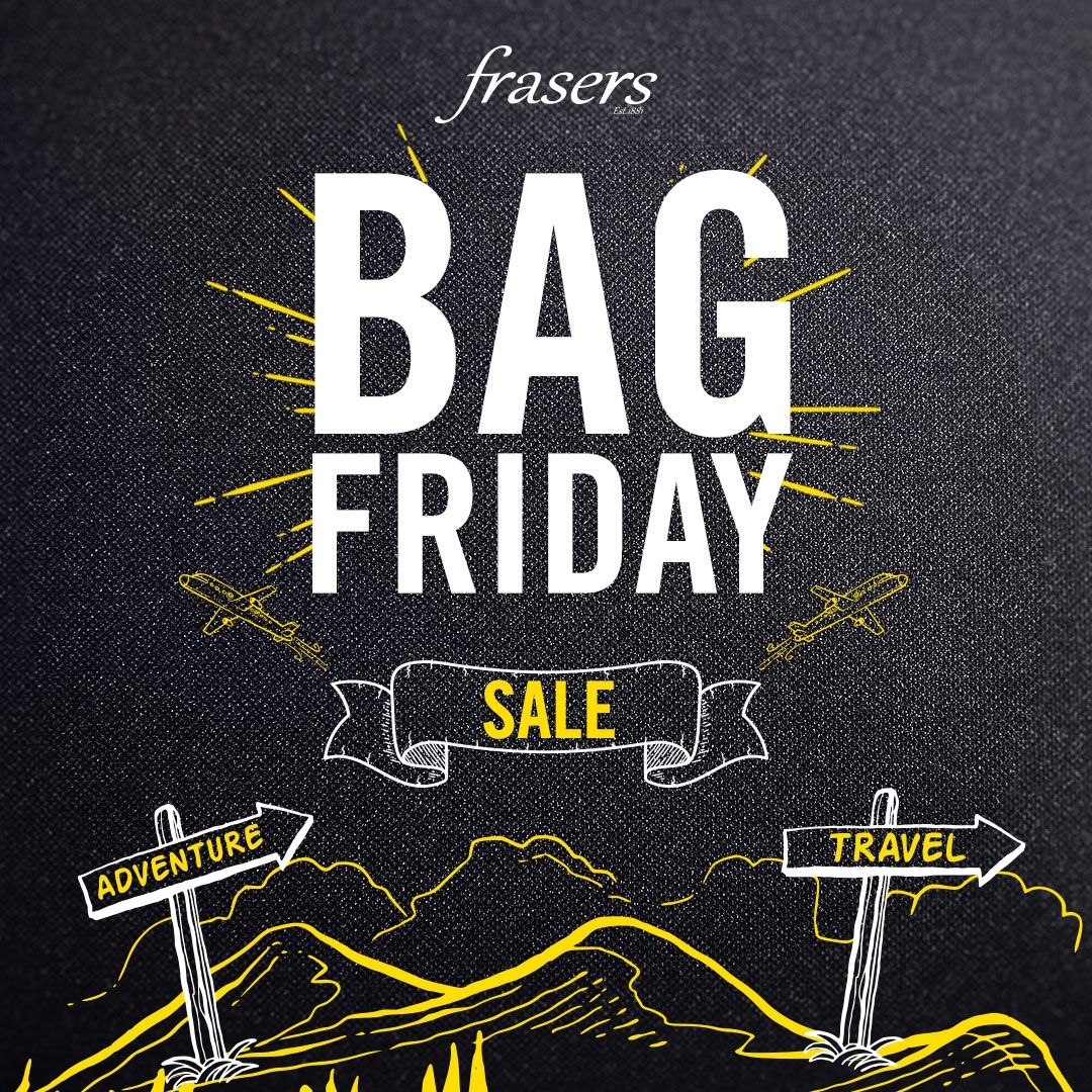 SandtonCity's tweet photo. #BagFriday is now on at @FrasersLuggage. Save up to 75% on selected handbags, up to 50% on selected luggage and more. Valid until 6 December 2020, while stocks last. Ts &amp; Cs apply. https://t.co/aQ1qVeQkPm