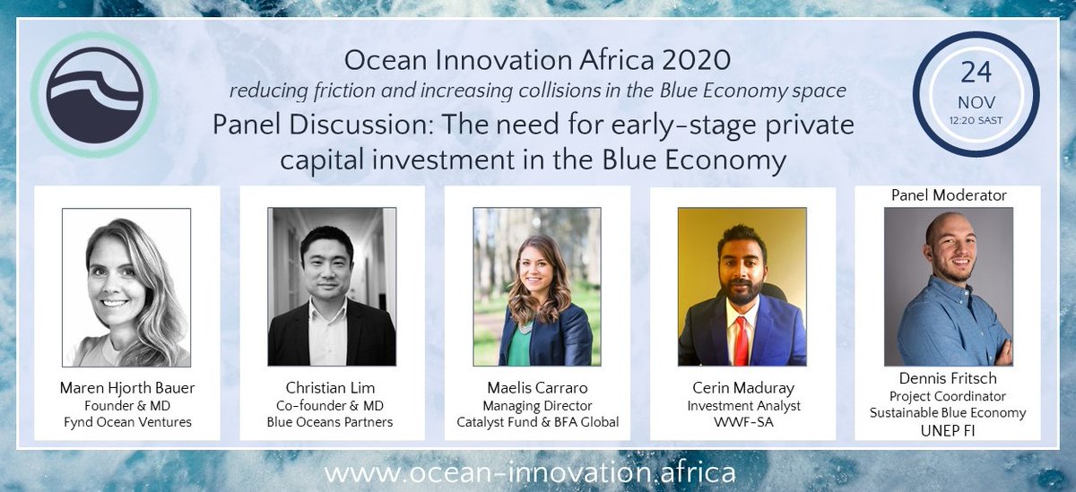 TheCatalystFund's tweet photo. *Happening today* Join our Managing Director @carrarom along w @BauerHjorth, #DennisFritsch, @Cerin_Maduray, #ChristianLim as they discuss the need for early-stage #capital investment in the #blueeconomy.
Starting at 12:20 SAST ⏰
Register @ https://t.co/E8NyxNoLlS https://t.co/7n8ZwyaWIt
