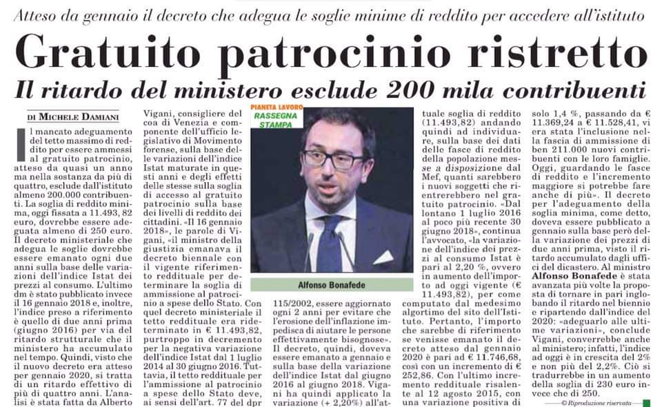 MovforensePD's tweet photo. #gratuitopatrocinio
Adeguatamento delle soglie minime.
Intervento di @albertovigani su @ItaliaOggi. 
#MF #Avvocati https://t.co/yhU0SboL2l