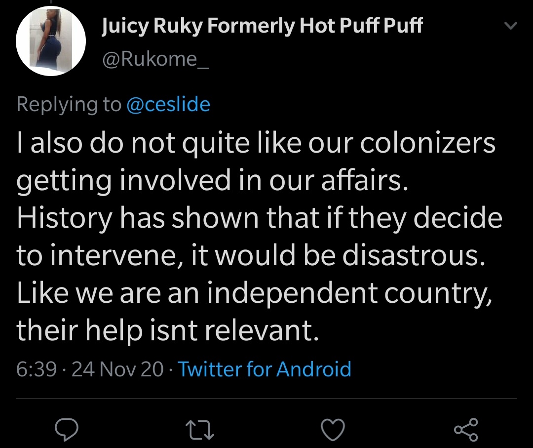 A short thread: I think today is a good day to address the issue of "colonizers stepping into the affairs of Nigeria". I& #39;ve use the screenshots as reference because they& #39;re the two I& #39;ve seen pop up on my TL.