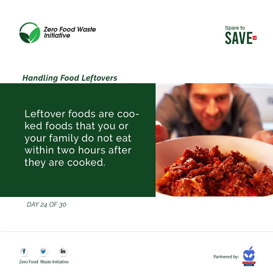 ZeroFoodWasteIn's tweet photo. DAY 24 OF 30

HANDLING FOOD LEFTOVERS

Leftover foods are cooked foods that remain uneaten two hours after they are cooked. 

Improper handling of cooked food can be a cause of food spoilage and waste in the home.

#SparetoSave
#Endfoodwaste
#endhunger
#SDG2
#SDG12
#FAO https://t.co/6QT0E5iaNw