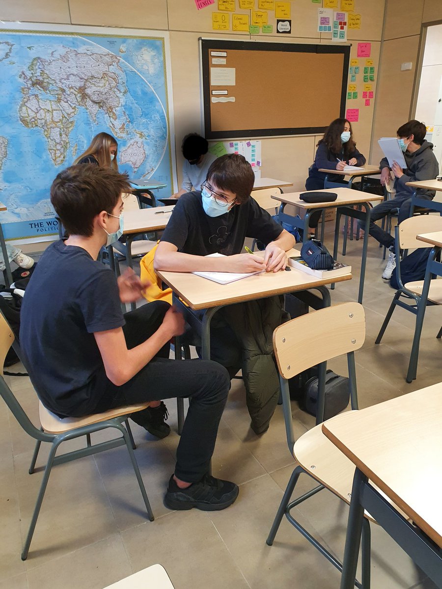 profesorajennyk's tweet photo. 9th grade students @ASBschool meet with their writing partners as they generate ideas for personal essays. #poweroftalk https://t.co/RU7fBQuMI9
