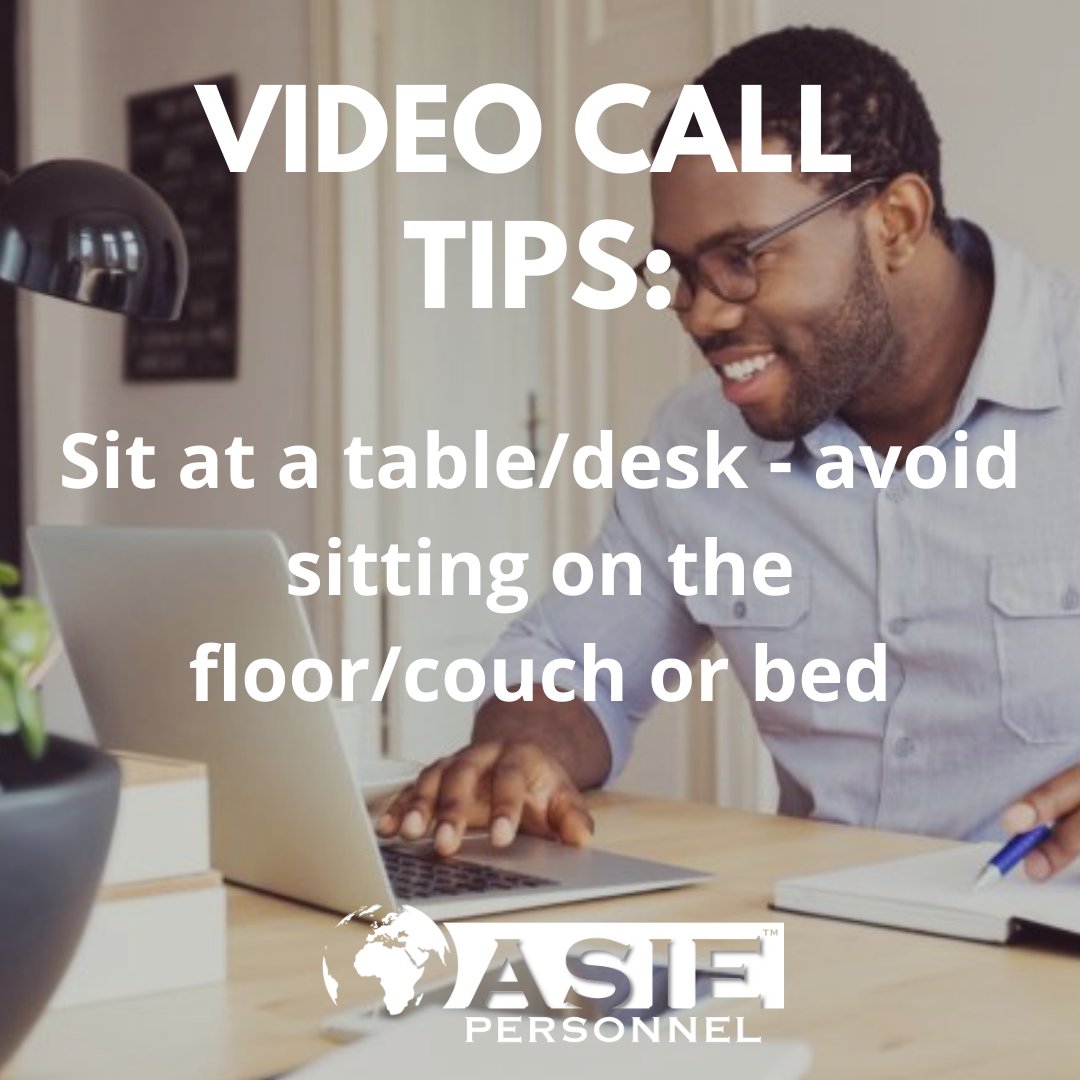 AsiePersonnel's tweet image. Video Call TIPS: Sit at a table/desk - avoid sitting on the floor/couch or bed.
#VideoCallTips #ZoomInterview #VideoInterview #ConferenceCall