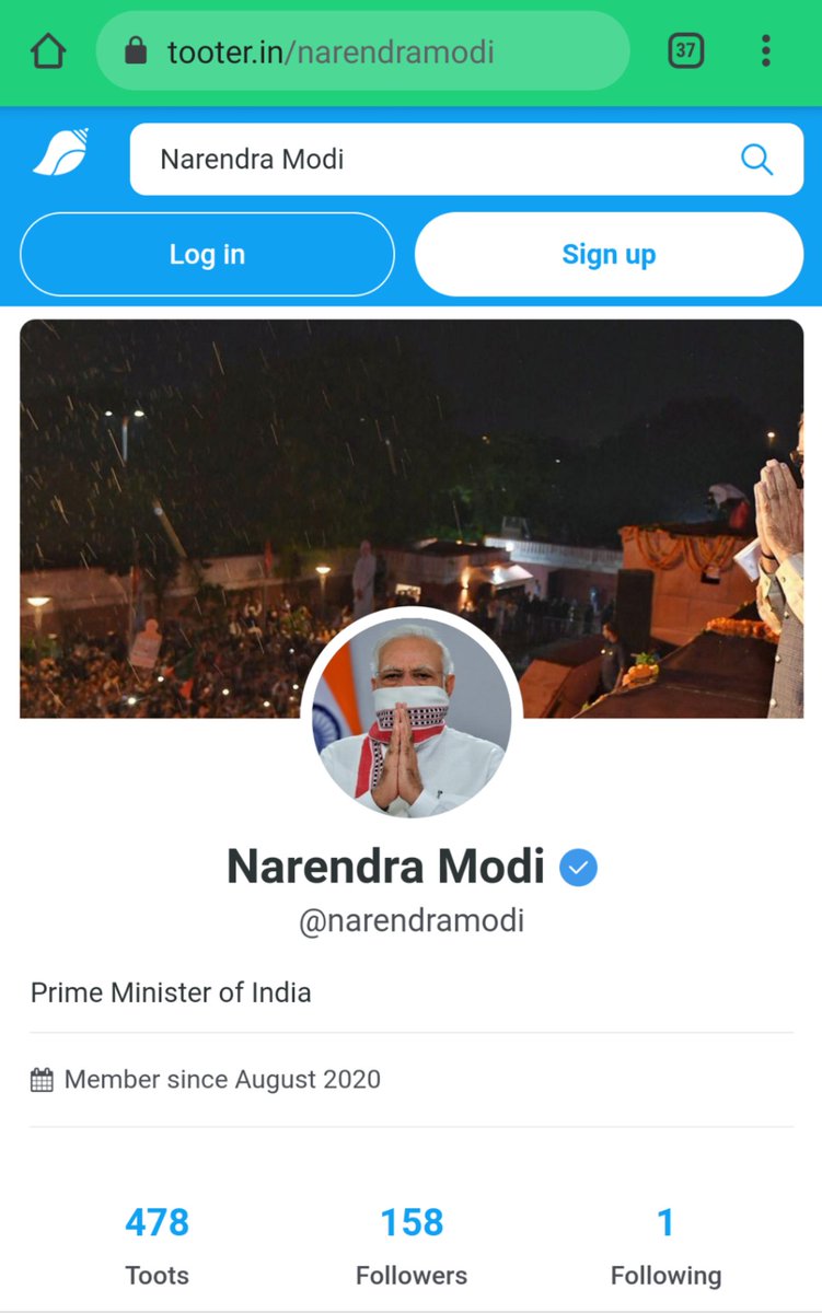 The Indian 'Parler' is here. And it's called Tooter. And, Narendra Modi has a verified profile here. 