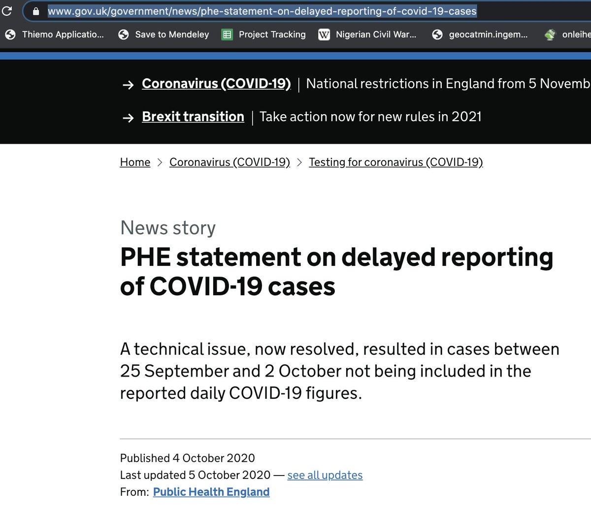 Enter the English Test&Trace system hastily built on, what appears to be a set of XLS spreadsheets giving us a consequential natural experiment. On Oct 4, PHE announced that ~ 16k  #COVID19 cases were not correctly reported resulting in a large jump in reported cases.. 3/N