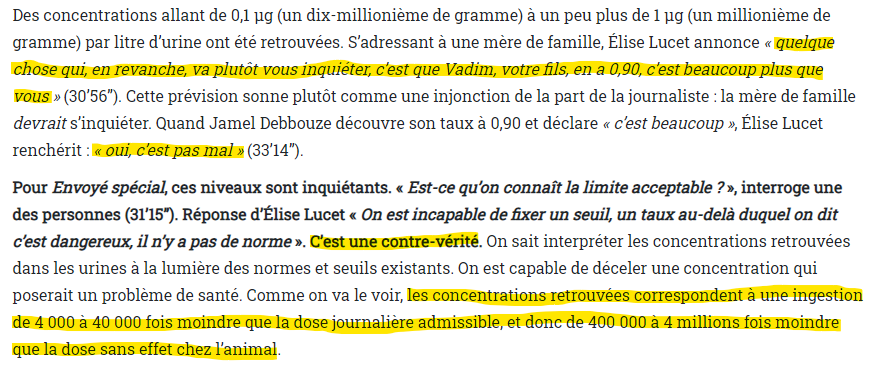 "Dans une enquête journalistique normale, la provenance des sources est connue"... Comme quand  @EliseLucet nous dit sans source qu'il faut s'inquiéter à moins d'1µg/L de glyphosate dans le fameux  @EnvoyeSpecial sur le glyphosate ? https://www.pseudo-sciences.org/Glyphosate-sur-France-2-decryptage-de-deux-heures-de-desinformation