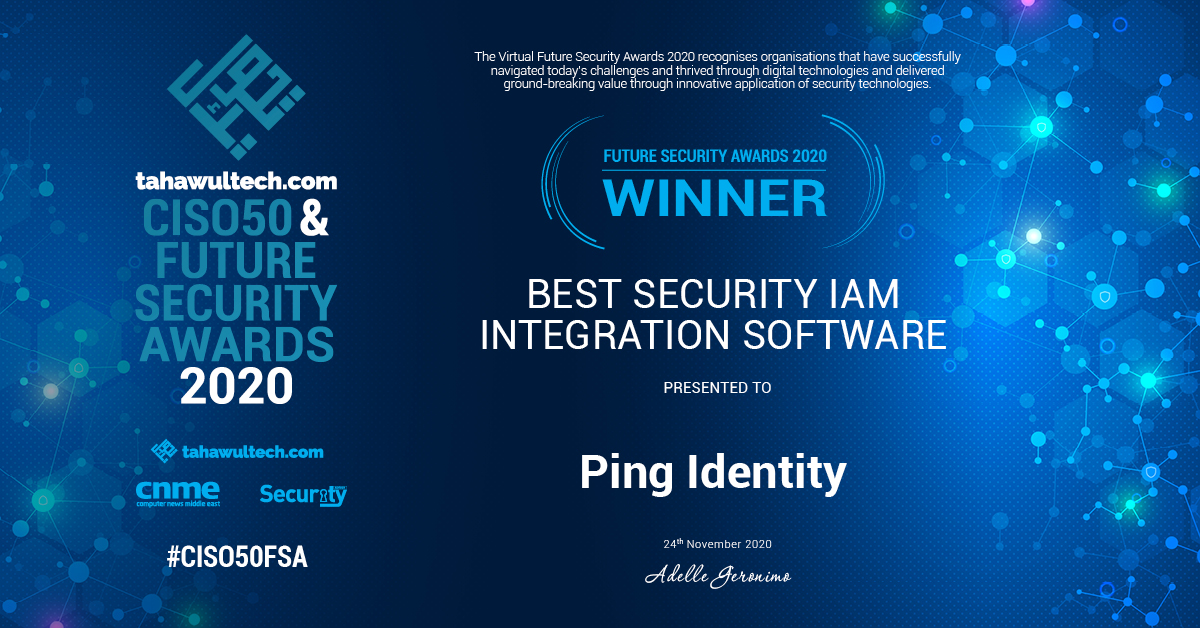 tahawultech's tweet photo. #FutureSecurityAwards: The Best Security IAM Integration Software is @pingidentity! Congratulations!

#CISO50FSA https://t.co/sLIIbHhFN4