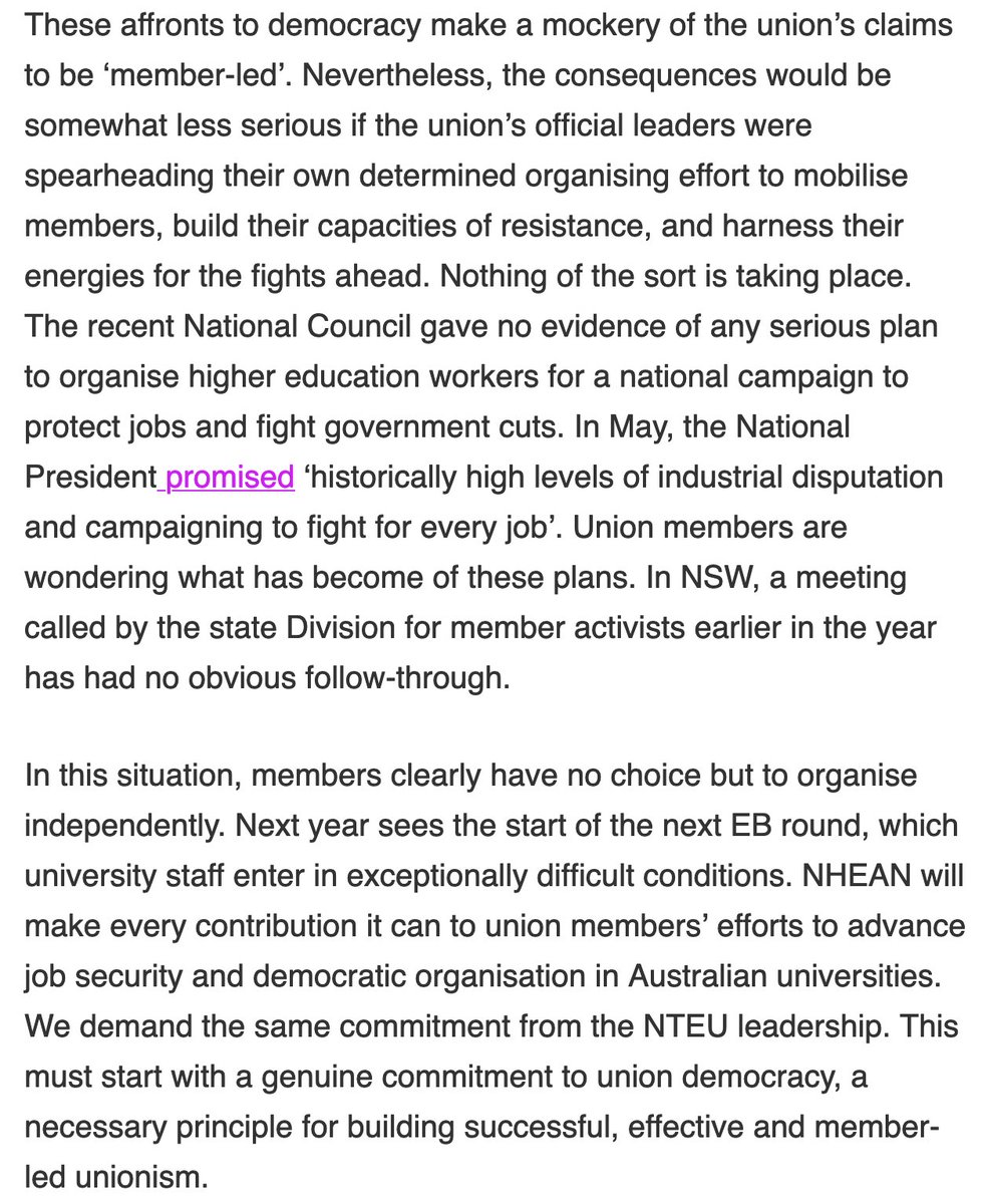 NHEAN statement on democracy in the #NTEU: nhean.info/media-releases/