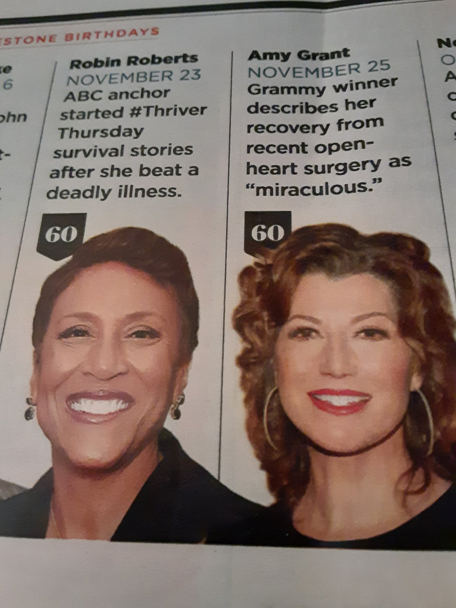 Happy Birthday  to:
Robin Roberts & Amy Grant!
Source: AARP The Magazine 