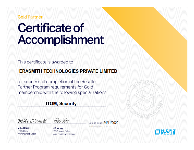 infoErasmith's tweet photo. Erasmith strikes #gold again...Micro Focus recognizes technical expertise of Erasmith and has granted it's much coveted Gold Partner status for IT Operations Management & Security #Thankyou #microfocus #erasmith #security #itom #itoperationsmanagement #cybersecurity https://t.co/iC1ljY64E1