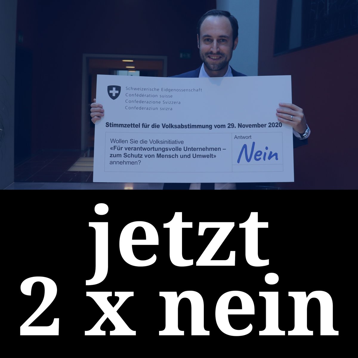 Jetzt 2x NEIN zur #UVI und zur #GSOA-Initiative! 
⛔️Keine weiteren Unsicherheiten in Zeiten von #Corona! 
⛔️Kein Generalverdacht gegen Schweizer Unternehmen nur wegen ein paar Einzelfällen!
⛔️Wir sind nicht Weltpolizist!
#abst20 #chvote