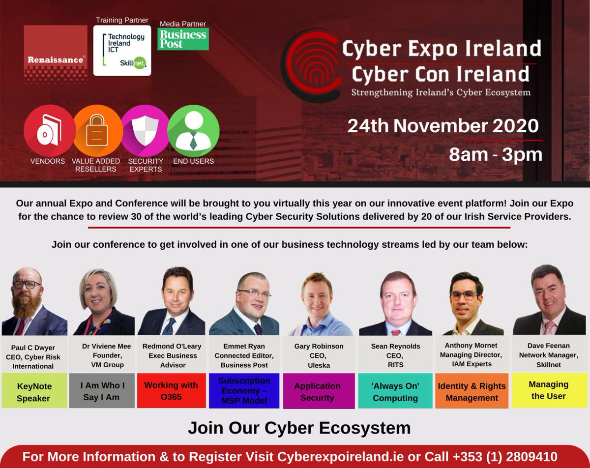 The Cyber Expo Ireland is today and starts at 9am, join Paul C Dwyer in his KeyNote speech - "The Impact of Covid-19 on Cyber Risk". 

Access >> cyberexpoireland.ie

#cyber #cybersecurity #cyberrisk #CyberPrism #cyberexpoireland