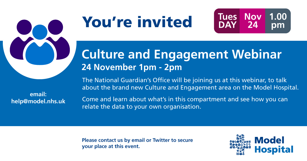 ModelNHS's tweet photo. Webinar - today at 1pm

We’ll be joined by @NatGuardianFTSU to walk through our new Culture and Engagement area of the #ModelHospital.

What’s in there for you, and how can you use this data to #ImproveWithPatients

Join at 1pm here: https://t.co/Alov5csarA https://t.co/uCXPbqEyFy
