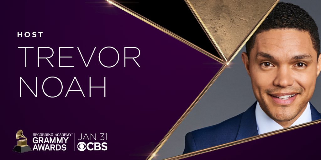 RecordingAcad's tweet image. We’re thrilled to welcome @TheDailyShow host, Emmy-winner, and GRAMMY-nominee @TrevorNoah as the host of the 63rd #GRAMMYs! 

We can’t think of a better person to serve as Master of Ceremonies for Music’s Biggest Night. 🎶