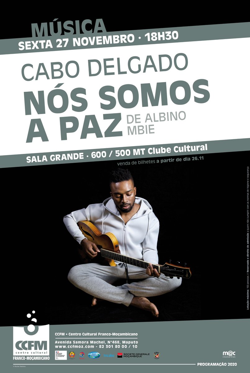 CCFMoz's tweet image. O músico moçambicano Albino Mbie, apresenta nesta Sexta-feira às 18:30, um concerto a solo intitulado “Cabo Delgado – Nós Somos a Paz”, em gesto de solidariedade ao povo Moçambicano, especialmente à província de Cabo Delgado, neste momento de incertezas e dificuldades.