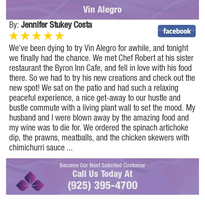 5 Star: Jennifer S. "We've been dying to try Vin Alegro for awhile, and tonight we finally had the chance. We..." bit.ly/2QbvCCE
