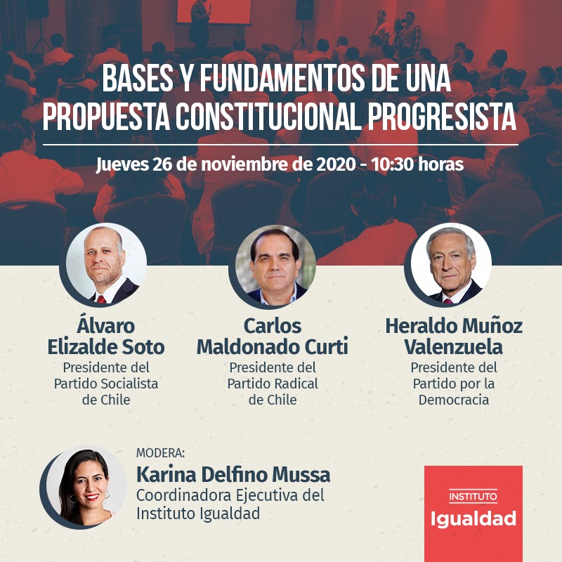PSChile's tweet photo. Este jueves, desde las 10:30, los pdtes del #PS, @alvaroelizalde; @PPD_Chile, @HeraldoMunoz, y @PRadicalcl, @MaldonadoCurti, presentan documento programático "Bases y fundamentos de una propuesta constitucional progresista". Modera @karydelfino #PropuestaConstitucionalProgresista https://t.co/mQmYn3xsHj